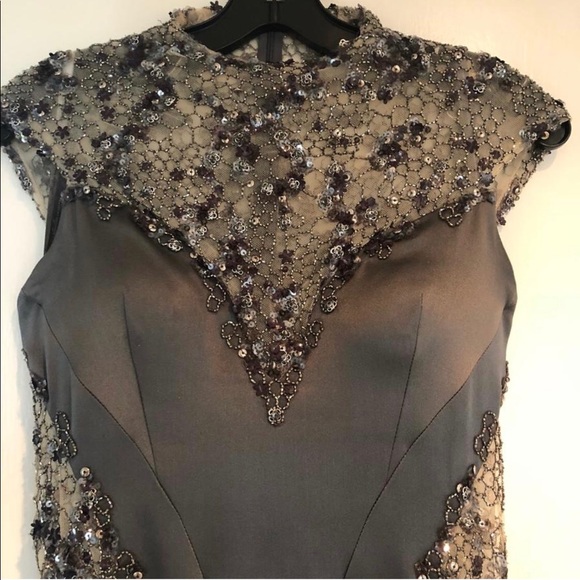 Monique Lhuillier Sheer back beaded satin gown - Picture 4 of 6